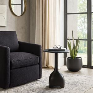 21" CURVED TOP MARBLE ACCENT TABLE, BLK 2