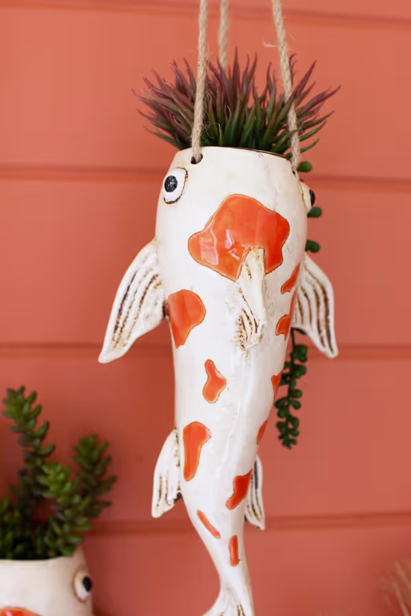 Ceramic Koi Hanging Fish Planter