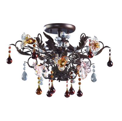 Cristallo Fiore 19″ Wide 3-Light Semi Flush Mount - Deep Rust