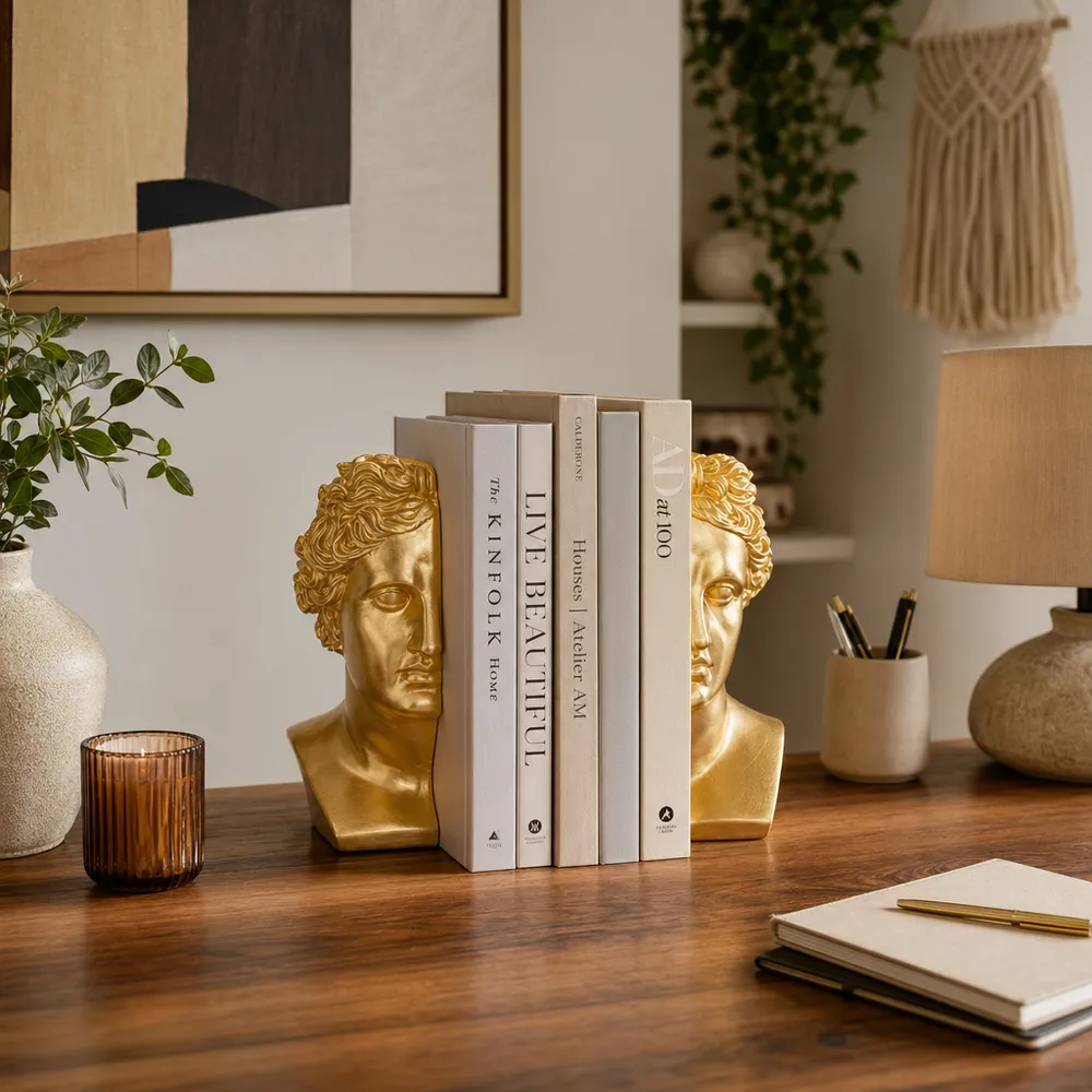 BRAXTONPORT SET OF 2 GOLD BOOKENDS 9 (IN)