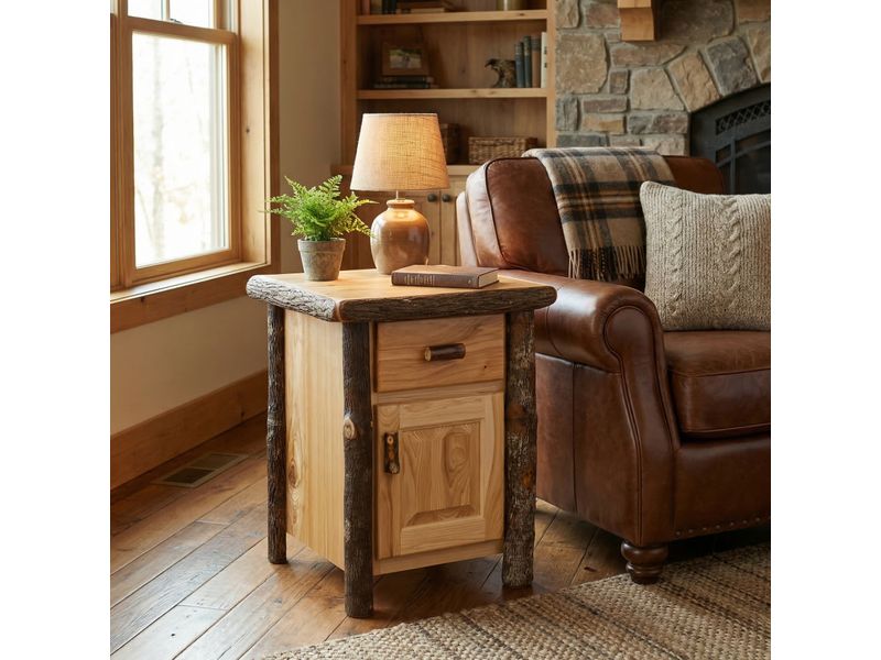 Hickory Log Enclosed End Table - Cinnamon 1
