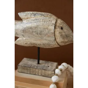 Set of 2 Carved Recycled Wooden Fish on Stands 2