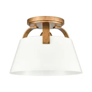 Jepson 9.5″ Wide 1-Light Semi Flush Mount - Matte White with Antique Gold 2