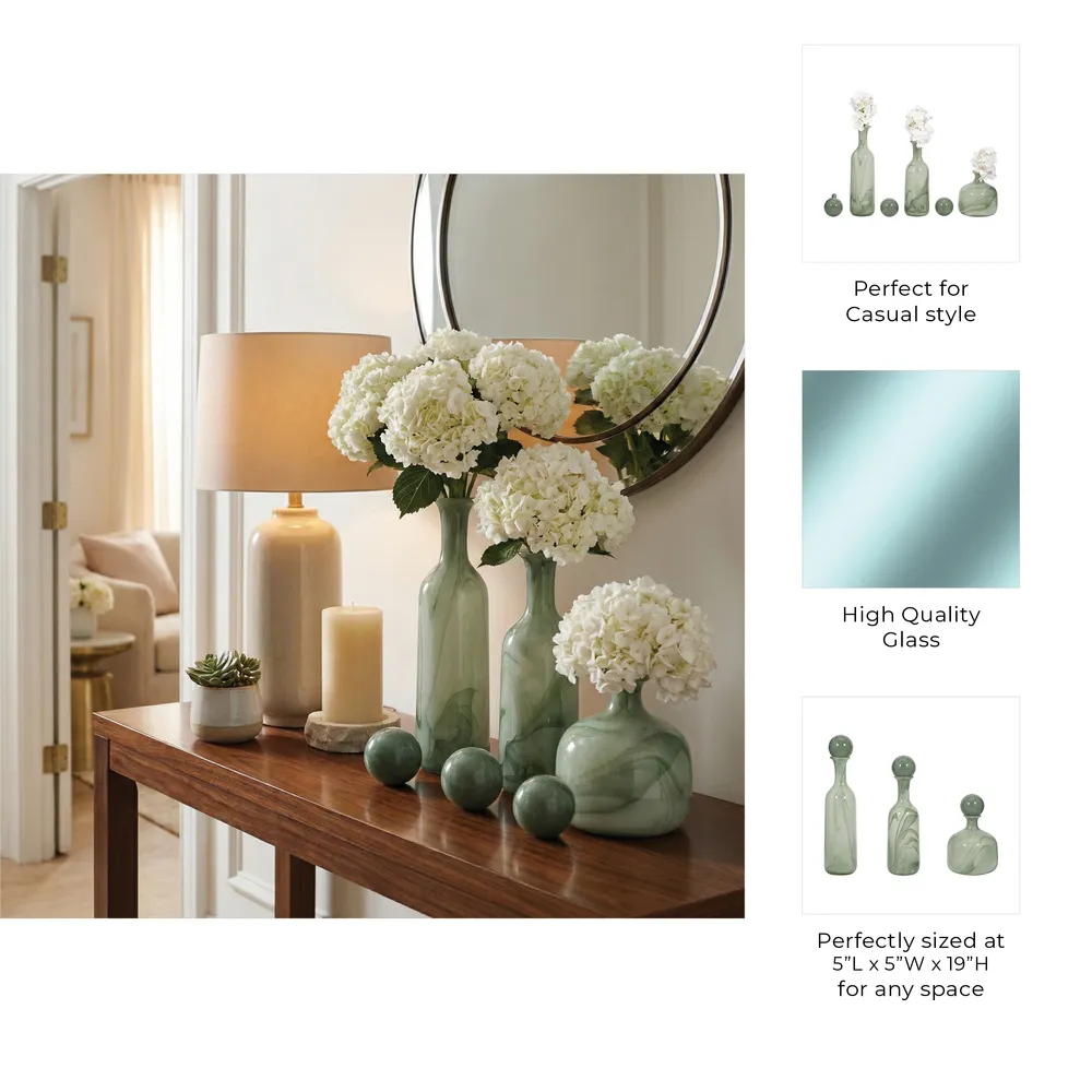 HARSTONRIDGE SET OF 3 GREEN GLASS VASES 19 (IN)