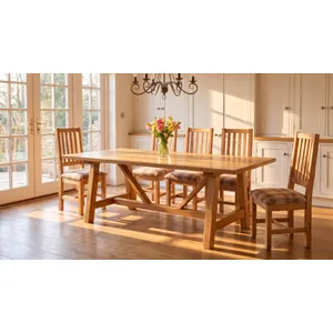 Heritage Oak Millwright Saw Horse Dining Table - 60"L x 42"W x 30"H 3