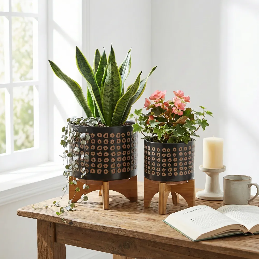 TANNERHAM SET OF 2 BROWN PLANTER 11 (IN)