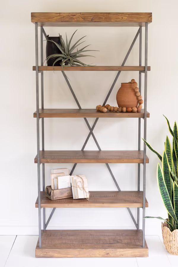 Narrow Wood and Metal Display Shelf