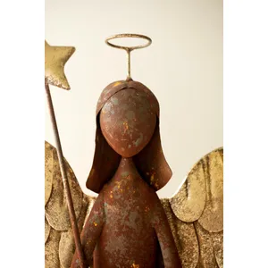 Rustic Metal and Gold Painted Christmas Angel Luminary 3