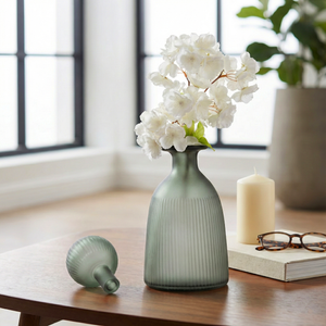 BRENTONFORD GREEN GLASS VASE 13 (IN) 10
