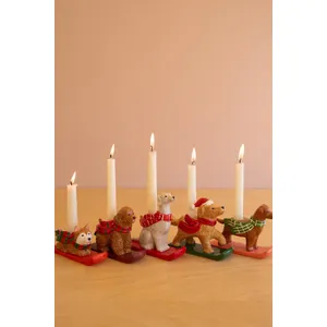 Set of 5 Ceramic Christmas Dog Taper Candle Holders 2