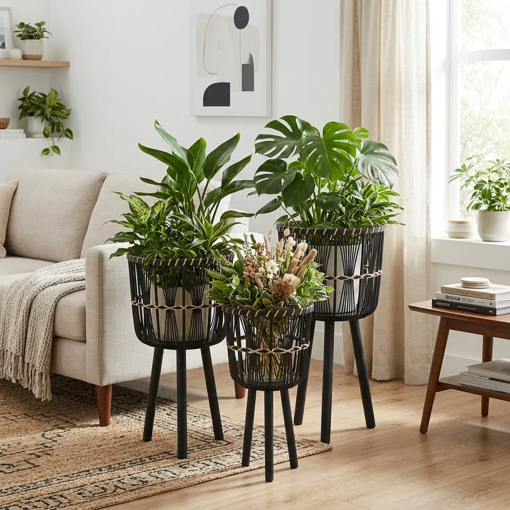 HALFORDBURN SET OF 3 BLACK PLANTER 26 (IN)
