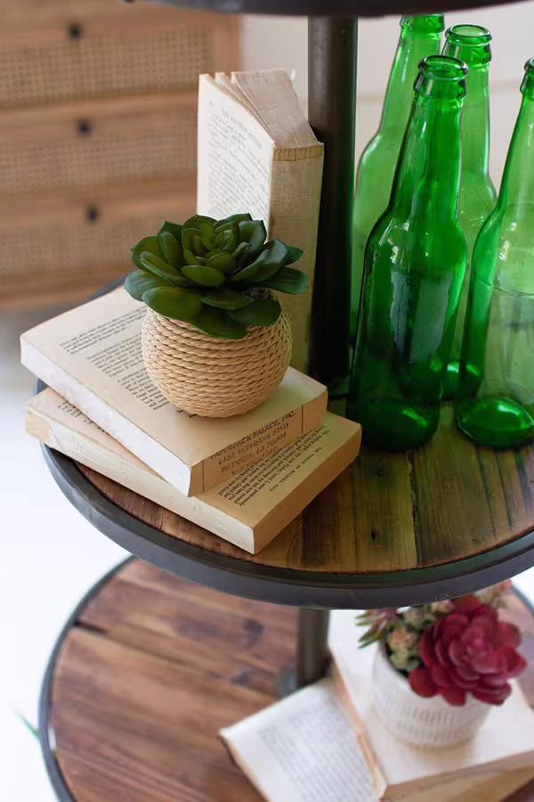 Four-Tiered Recycled Wood and Metal Display Tower