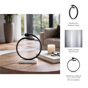 METAL,15" HAND RING ON BASE SCULPT ,BLACK/WHITE 11