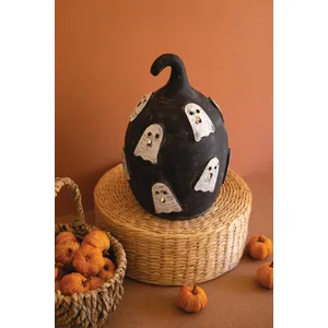 Black Clay Pumpkin with Ghosts Luminary 1