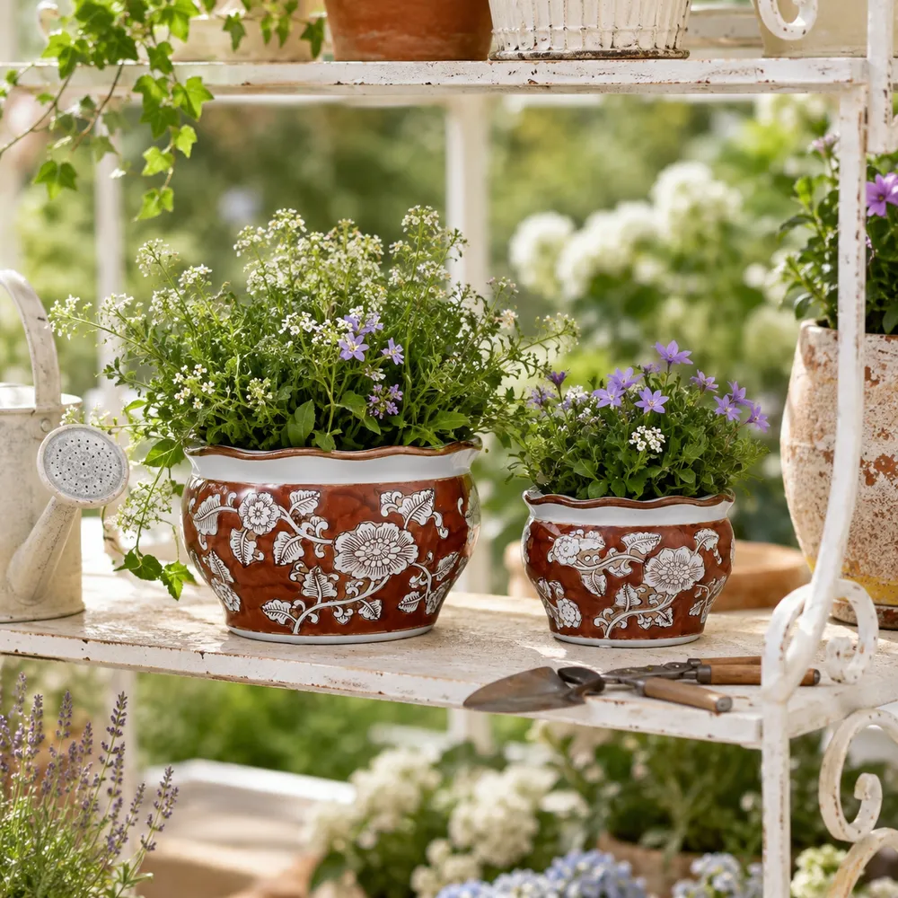HENLEYDALE SET OF 2 BROWN PLANTER 7 (IN)