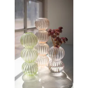 Set of 3 Fluted Glass Stacking Ball Vases 2