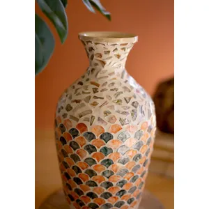 Spun Bamboo Vase with Multi-Color Capiz Shell Detail / #1 2