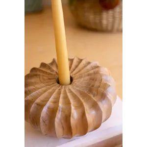 Set of 2 Carved Teakwood Pumpkins Taper Candleholders 2