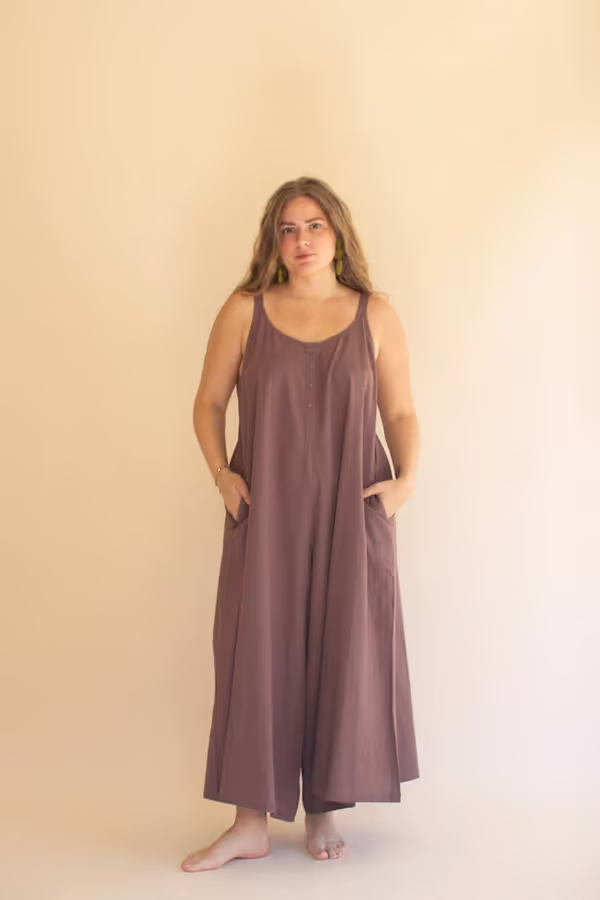Adjustable Strap Flowy Jumper with Button Detail / Mulberry