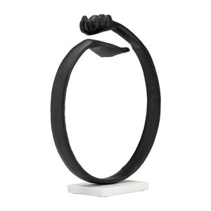METAL,15" HAND RING ON BASE SCULPT ,BLACK/WHITE 3