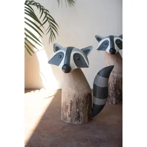 Set of 2 Recycled Wood and Iron Raccoons 5