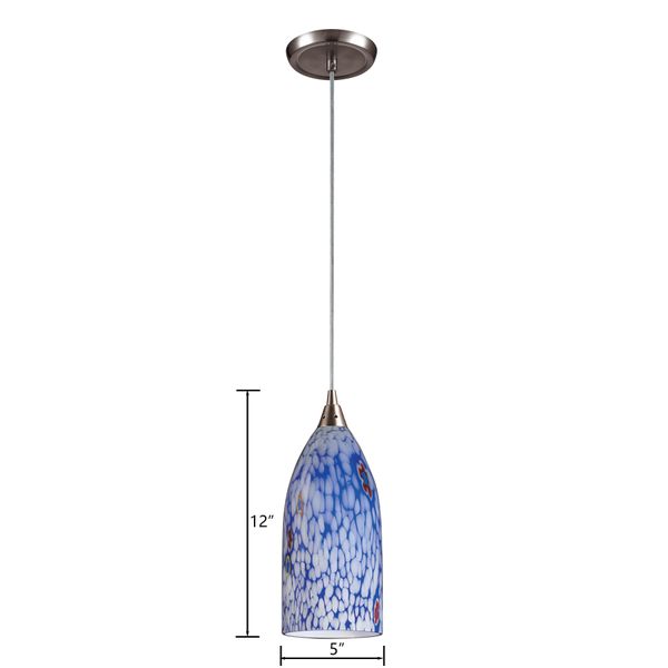 Verona 5'' Wide 1-Light Mini Pendant - Satin Nickel with Starburst Blue Glass