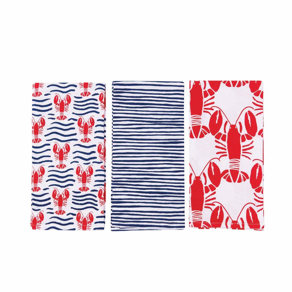 Lobster Waves Cotton Kitchen Towels (Set of 3)