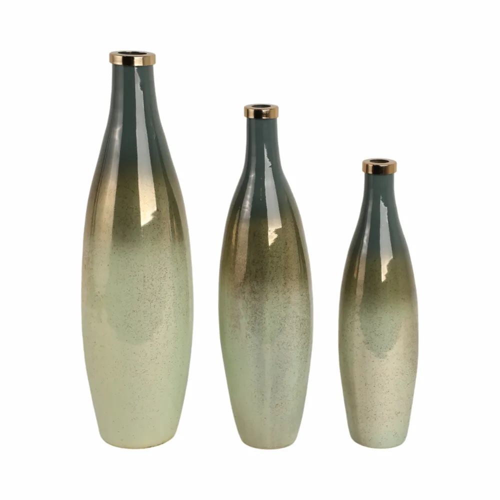HOPESIDE SET OF 3 GREEN GLASS VASES 21 (IN)