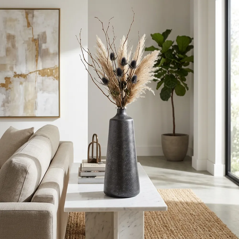 GRISHAMSHAW BLACK GLASS VASE 21 (IN)
