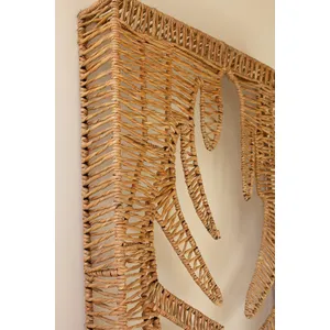 Woven Seagrass and Iron Leaf Wall Panel 3