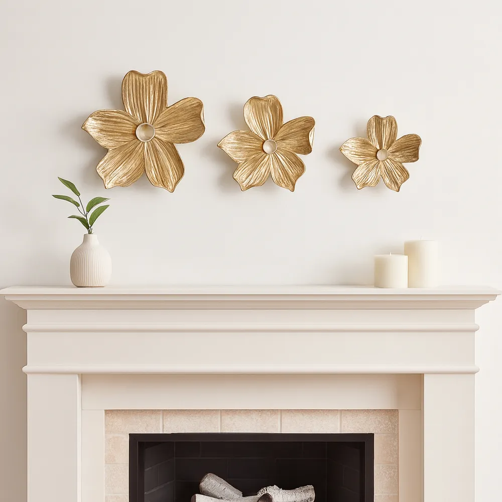 CHESTERROSE SET OF 3 GOLD WALL FLOWERS 4 (IN)