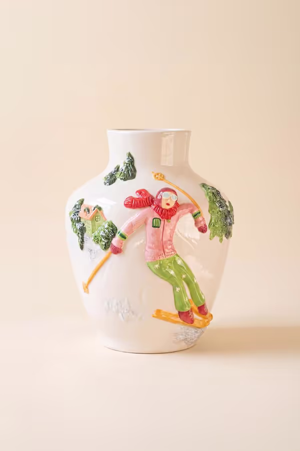 Ceramic Christmas Vase with Skier