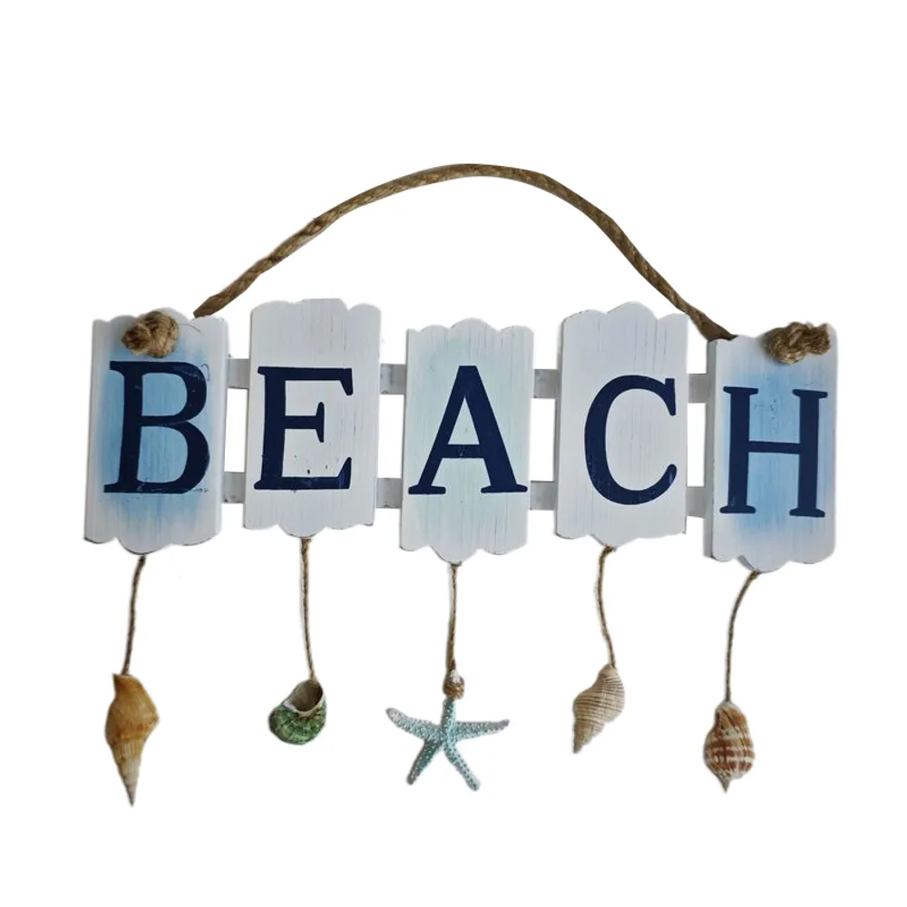 14" HANGING BEACH PLAQUE WITH SHELLS