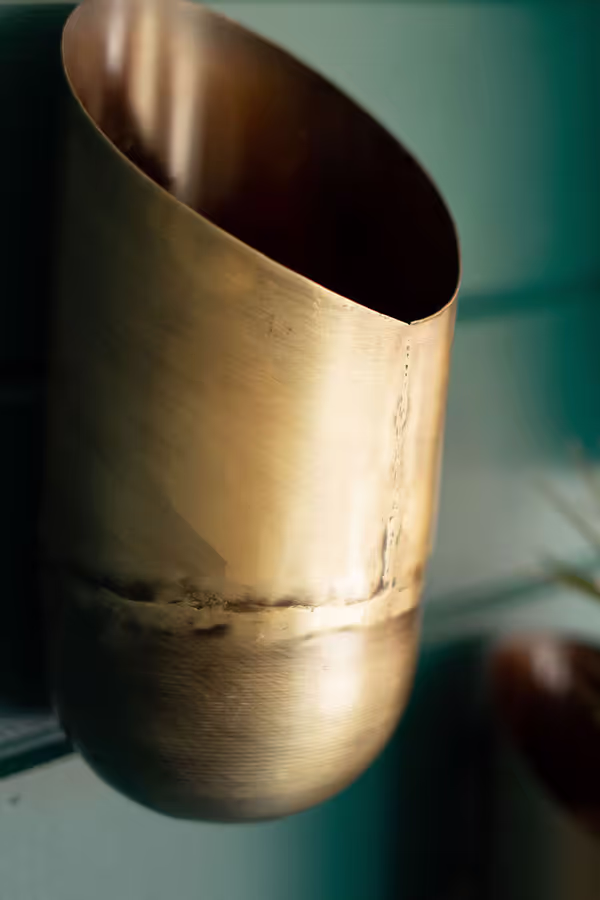 Set of 3 Antique Brass Wall Vases