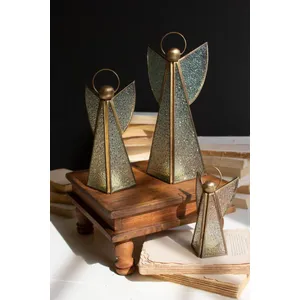 Set of 3 Antique Brass and Glass Christmas Angels 1