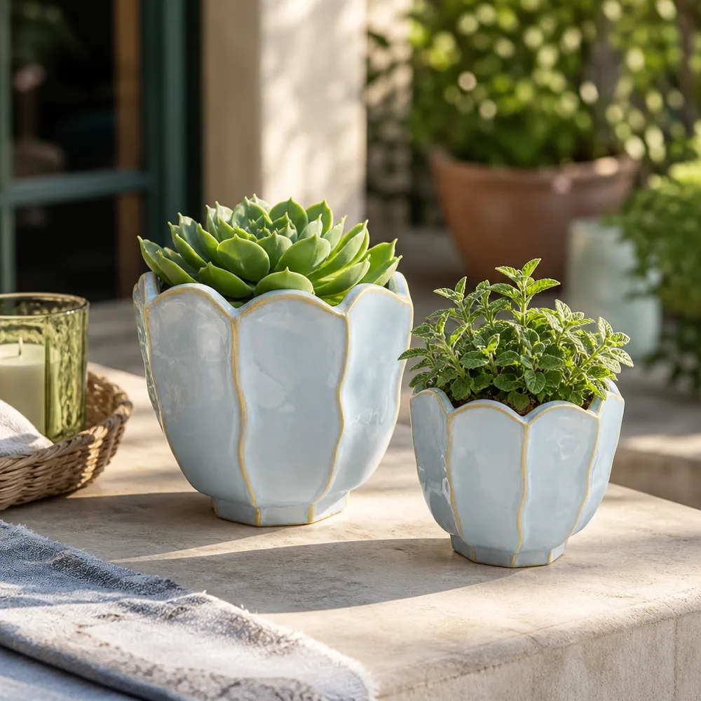 ASHTON SET OF 2 BLUE PLANTER 7 (IN)