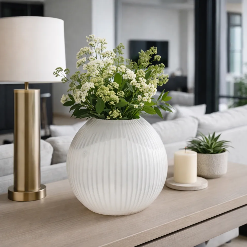 RAMONASHAW WHITE GLASS VASE 13 (IN)