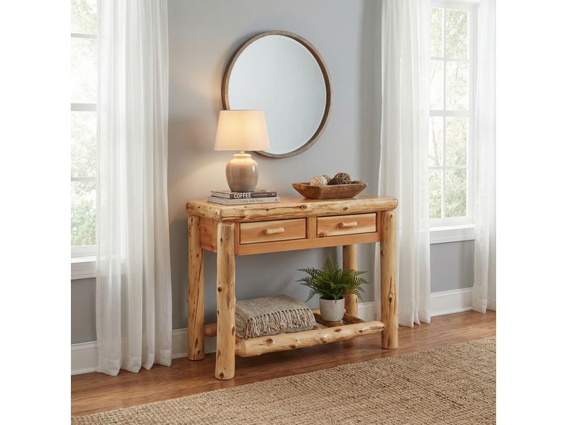 Cedar Log Two Drawer Sofa Table - Coffee 1