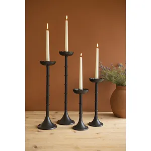 Set of 4 Black Cast Aluminum Taper Candle Holders with Flowers 6