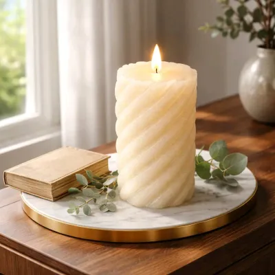 Cream Swirl Frosted Moving Flame LED Candle 3x6in