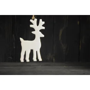Wooden Hanging Reindeer w/ White Enamel 3x4in 3