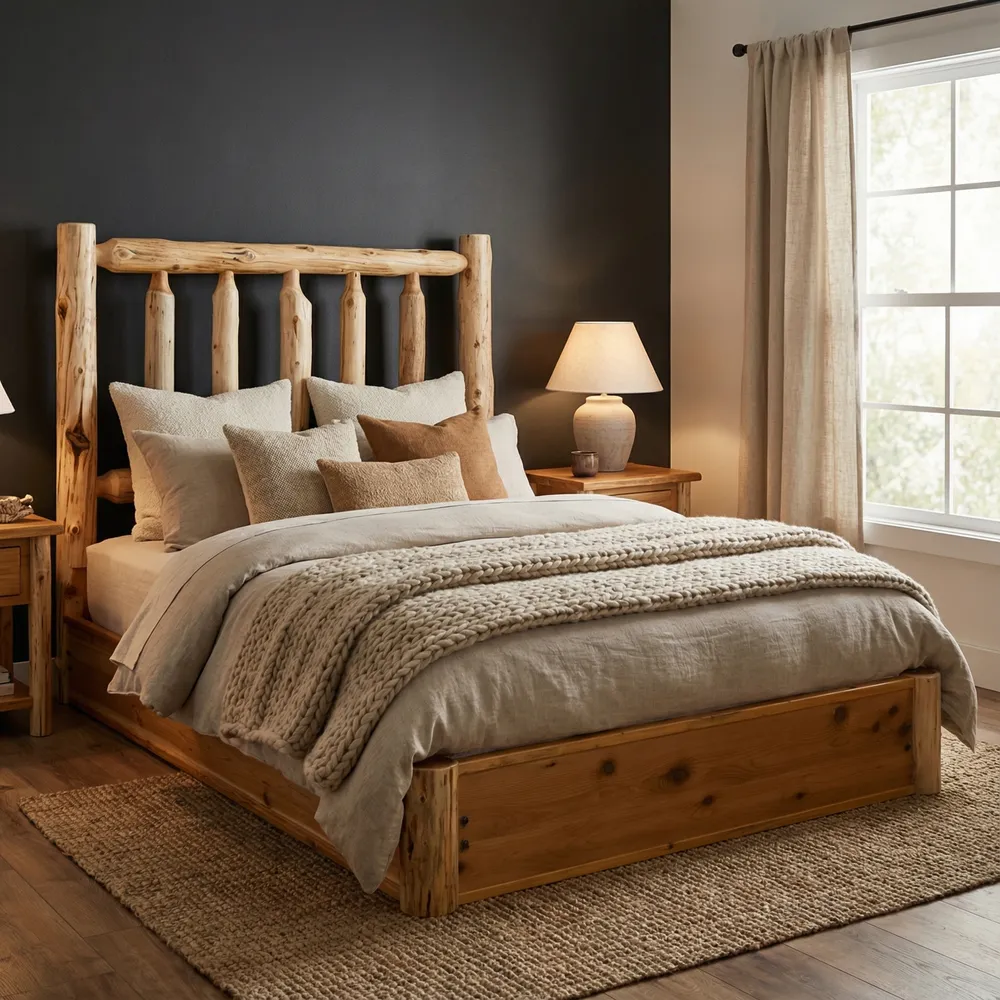 Cedar Log Traditional Platform Bed - Queen - Natural