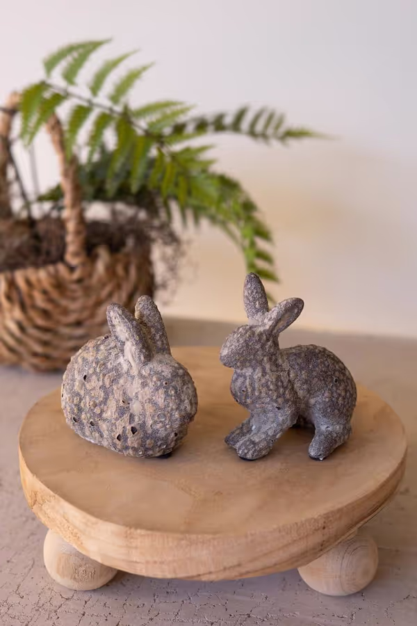 Set of 2 Rustic Ceramic Rabbits