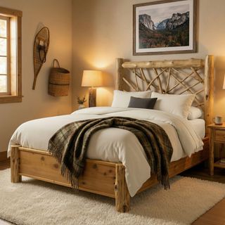 Cedar Log Twig Bed with Dimensional Cedar Rail System - Cal King - Coffee