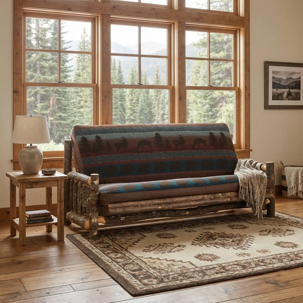 Hickory Log Futon with 8" Inner-Spring Mattress - Able to be fully unassembled