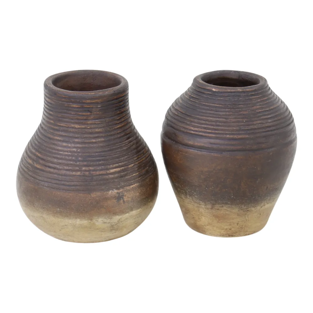 DRAPERFIELD SET OF 2 BROWN VASES 6 (IN)