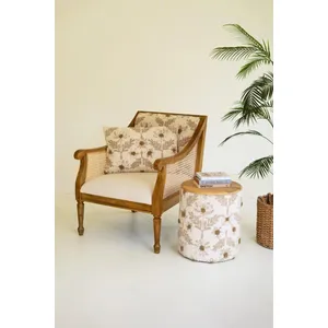 Round Embroidery Accent Table with Mango Wood Top 2