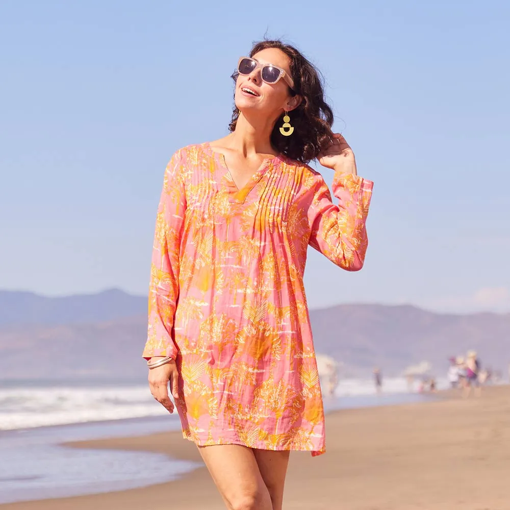 Safari Animals Pink Cotton Pintuck Beach Cover Up