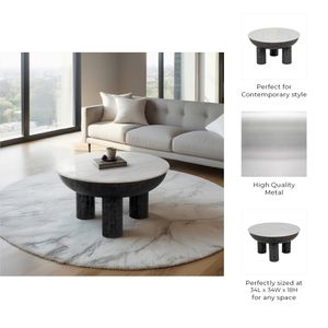 33" CHUNKY LEG COFFEE TABLE MARBLE TOP, WHITE/BLK 9