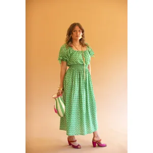 Printed Off-Shoulder Smocked Waist Dress 5